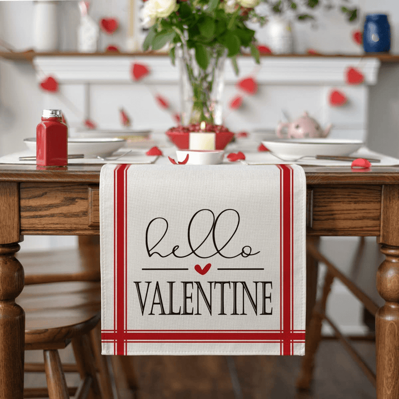 Artoid Mode Hello Valentine Elegant Valentine'S Day Table Runner, Seasonal Anniversary Holiday Kitchen Dining Table Decoration for Indoor Outdoor Home Party Decor 13 X 72 Inch Home & Garden > Decor > Seasonal & Holiday Decorations Artoid Mode   