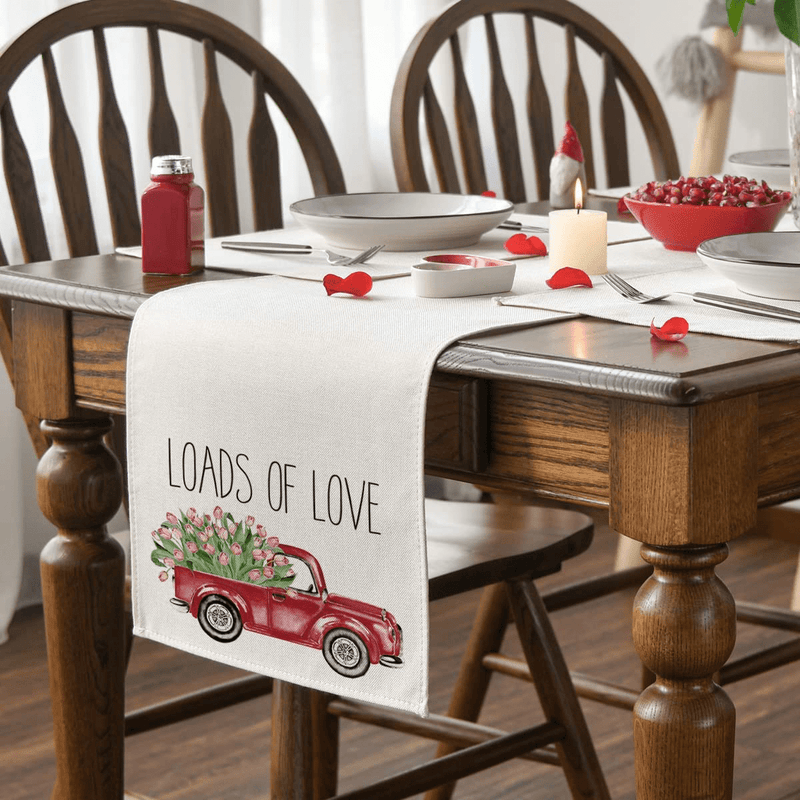 Artoid Mode Loads of Love Table Runner, Seasonal Tulips Truck Valentine'S Day Anniversary Wedding Holiday Kitchen Dining Table Runners for Home Party Decor 13 X 72 Inch Home & Garden > Decor > Seasonal & Holiday Decorations Artoid Mode   