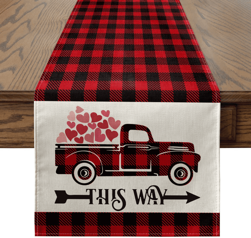 Artoid Mode Love Buffalo Love Heart Truck Table Runner, Seasonal Valentine'S Day Anniversary Wedding Holiday Kitchen Dining Table Runners for Home Party Decor 13 X 72 Inch Home & Garden > Decor > Seasonal & Holiday Decorations Artoid Mode 13" x 108"  