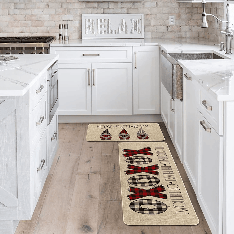 Artoid Mode Love Heart Home Sweet Home Gnomes Kitchen Mats Set of 2, Seasonal Valentine'S Day Anniversary Wedding Holiday Low-Profile Floor Mat for Home Kitchen - 17X29 and 17X47 Inch