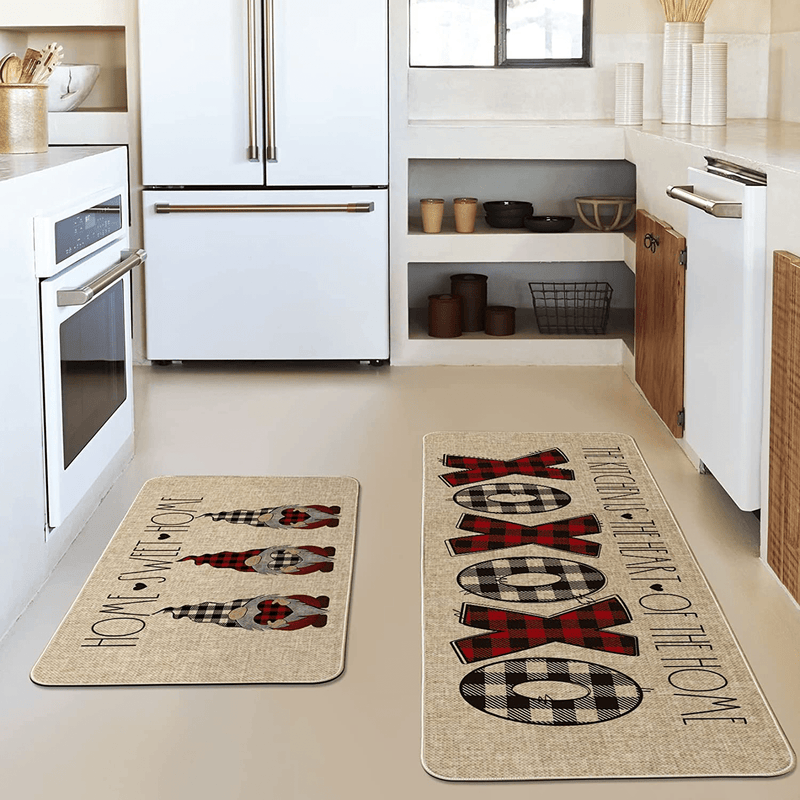 Artoid Mode Love Heart Home Sweet Home Gnomes Kitchen Mats Set of 2, Seasonal Valentine'S Day Anniversary Wedding Holiday Low-Profile Floor Mat for Home Kitchen - 17X29 and 17X47 Inch