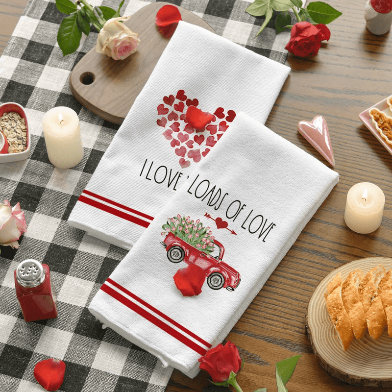 Artoid Mode Love Heart Truck Kitchen Dish Towels, 18 X 26 Inch Seasonal Valentine'S Day Anniversary Wedding Ultra Absorbent Drying Cloth Tea Towels for Cooking Baking Set of 2 Home & Garden > Decor > Seasonal & Holiday Decorations Artoid Mode   