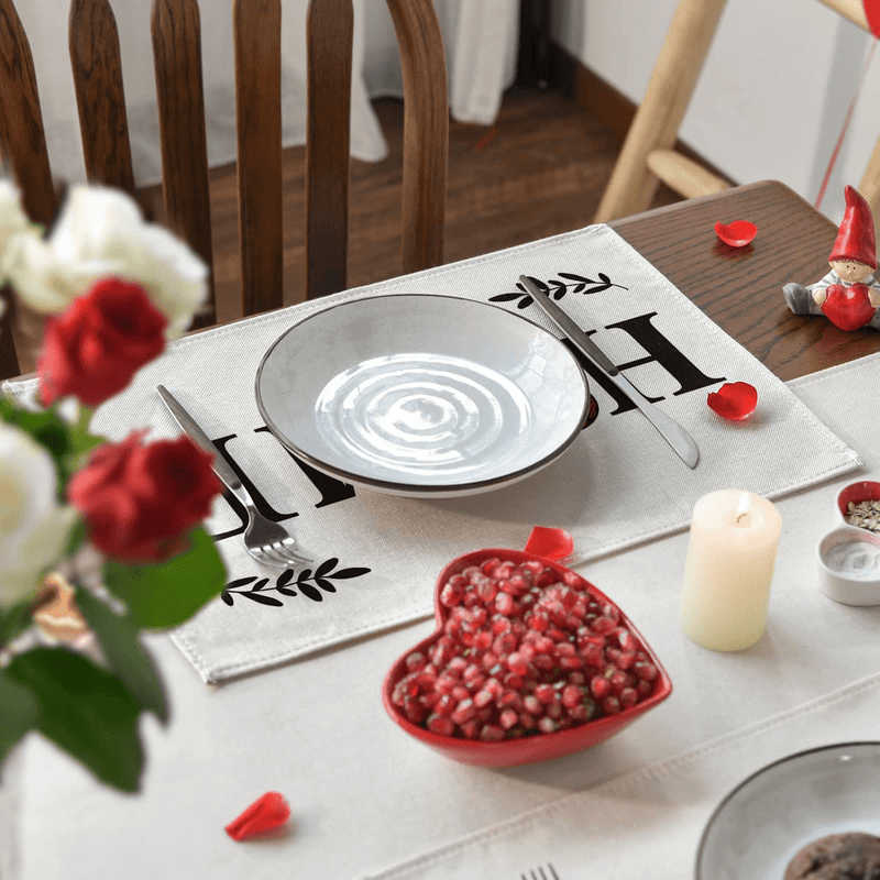 Artoid Mode Love Home You & Me Be Mine Valentine'S Day Placemats for Dining Table, 12 X 18 Inch Spring Holiday Rustic Washable Table Mats Set of 4 Home & Garden > Decor > Seasonal & Holiday Decorations Artoid Mode   