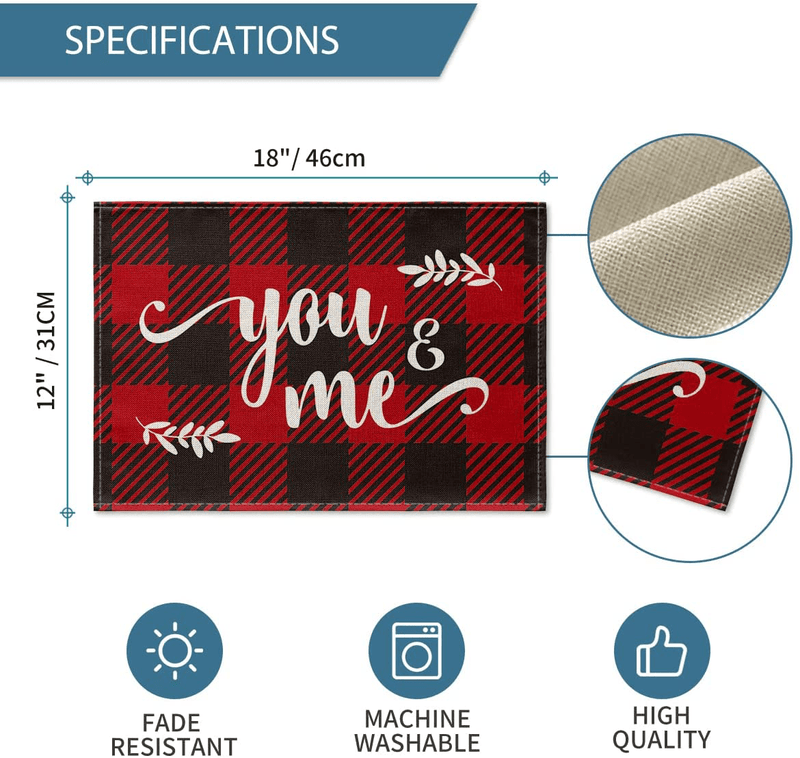 Artoid Mode Love Home You & Me Be Mine Valentine'S Day Placemats for Dining Table, 12 X 18 Inch Spring Holiday Rustic Washable Table Mats Set of 4 Home & Garden > Decor > Seasonal & Holiday Decorations Artoid Mode   