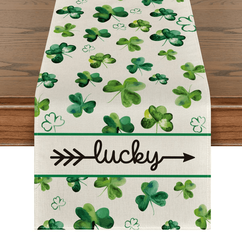 Artoid Mode Lucky Clover Shamrocks Table Runner, Seasonal St. Patrick'S Day Holiday Kitchen Dining Table Runner for Home Party Decor 13 X 72 Inch Home & Garden > Decor > Seasonal & Holiday Decorations Artoid Mode 13" x 108"  