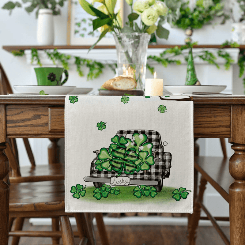 Artoid Mode Lucky Shamrock Truck St. Patrick'S Day Table Runner, Seasonal Spring Anniversary Wedding Holiday Kitchen Dining Table Decoration for Indoor Outdoor Home Party Decor 13 X 72 Inch Arts & Entertainment > Party & Celebration > Party Supplies Artoid Mode   