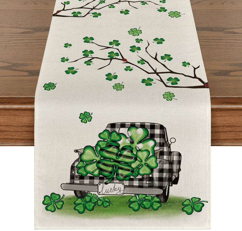 Artoid Mode Lucky Shamrock Truck St. Patrick'S Day Table Runner, Seasonal Spring Anniversary Wedding Holiday Kitchen Dining Table Decoration for Indoor Outdoor Home Party Decor 13 X 72 Inch Arts & Entertainment > Party & Celebration > Party Supplies Artoid Mode Table Runner, 13" x 108"  