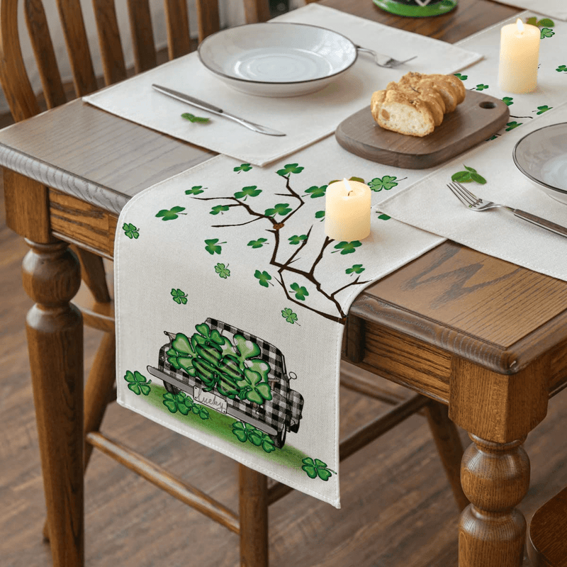 Artoid Mode Lucky Shamrock Truck St. Patrick'S Day Table Runner, Seasonal Spring Anniversary Wedding Holiday Kitchen Dining Table Decoration for Indoor Outdoor Home Party Decor 13 X 72 Inch Arts & Entertainment > Party & Celebration > Party Supplies Artoid Mode   
