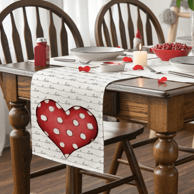 Artoid Mode Polka Dot Heart Love Valentine'S Day Table Runner, Seasonal Anniversary Wedding Holiday Kitchen Dining Table Decoration for Indoor Outdoor Home Party Decor 13 X 72 Inch Home & Garden > Decor > Seasonal & Holiday Decorations Artoid Mode   