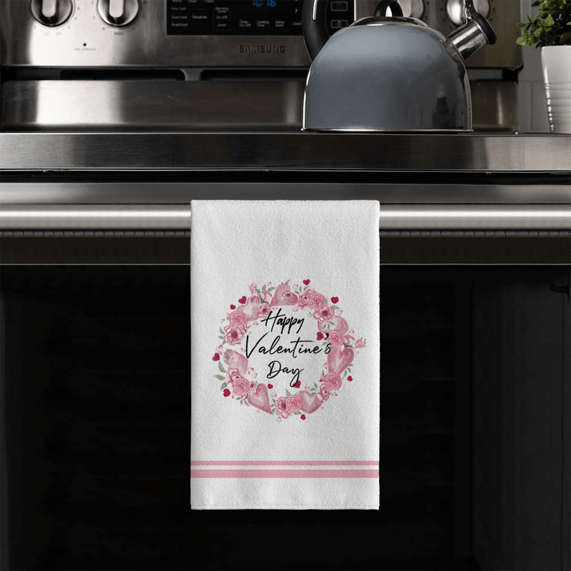 Artoid Mode Rose Wreath Elegant Happy Valentine'S Day Fingertip Towel, Soft & Absorbent Seasonal Household Hand Towel for Guests Gift Bathroom Kitchen Gym Hotel Decoration Set of 1, 16 X 28 Inch