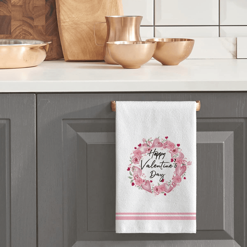Artoid Mode Rose Wreath Elegant Happy Valentine'S Day Fingertip Towel, Soft & Absorbent Seasonal Household Hand Towel for Guests Gift Bathroom Kitchen Gym Hotel Decoration Set of 1, 16 X 28 Inch Home & Garden > Decor > Seasonal & Holiday Decorations Artoid Mode   