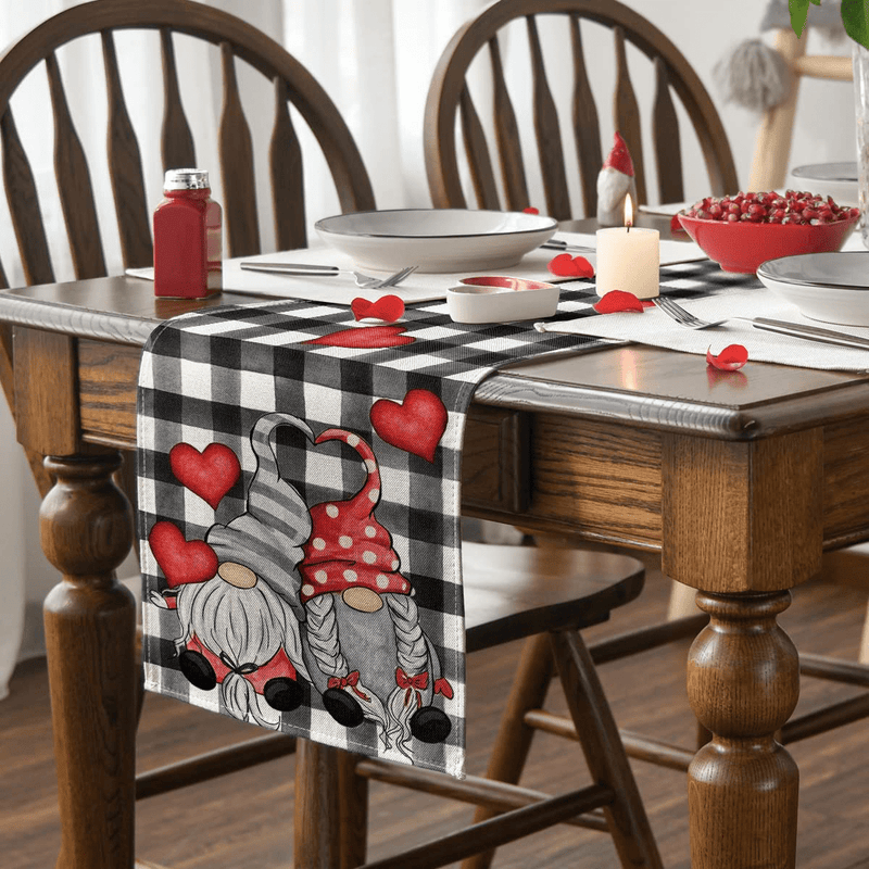 Artoid Mode Watercolor Buffalo Plaid Hearts Gnomes Love Valentine'S Day Table Runner, Seasonal Anniversary Wedding Holiday Kitchen Dining Table Decoration for Indoor Outdoor Home Decor 13 X 72 Inch Home & Garden > Decor > Seasonal & Holiday Decorations Artoid Mode   