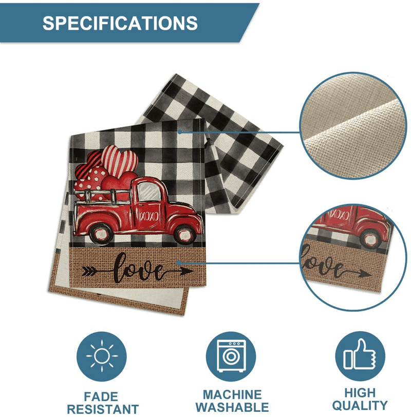 Artoid Mode Watercolor Buffalo Plaid Hearts Truck Love Valentine'S Day Table Runner, Seasonal Anniversary Wedding Holiday Kitchen Dining Table Decoration for Indoor Outdoor Home Decor 13 X 72 Inch Home & Garden > Decor > Seasonal & Holiday Decorations Artoid Mode   