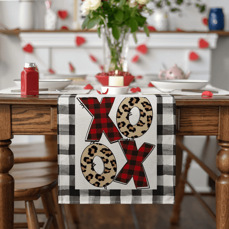 Artoid Mode Watercolor Buffalo Plaid Leopard Grain Valentine'S Day Table Runner, Seasonal Anniversary Holiday Kitchen Dining Table Decoration for Indoor Outdoor Home Party Decor 13 X 72 Inch Home & Garden > Decor > Seasonal & Holiday Decorations Artoid Mode   
