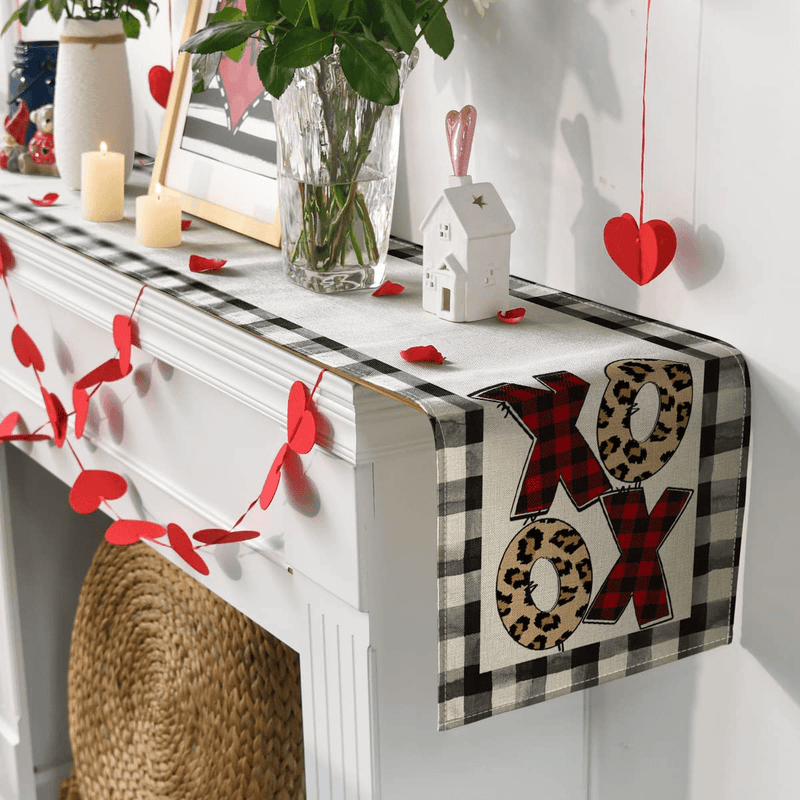 Artoid Mode Watercolor Buffalo Plaid Leopard Grain Valentine'S Day Table Runner, Seasonal Anniversary Holiday Kitchen Dining Table Decoration for Indoor Outdoor Home Party Decor 13 X 72 Inch Home & Garden > Decor > Seasonal & Holiday Decorations Artoid Mode   