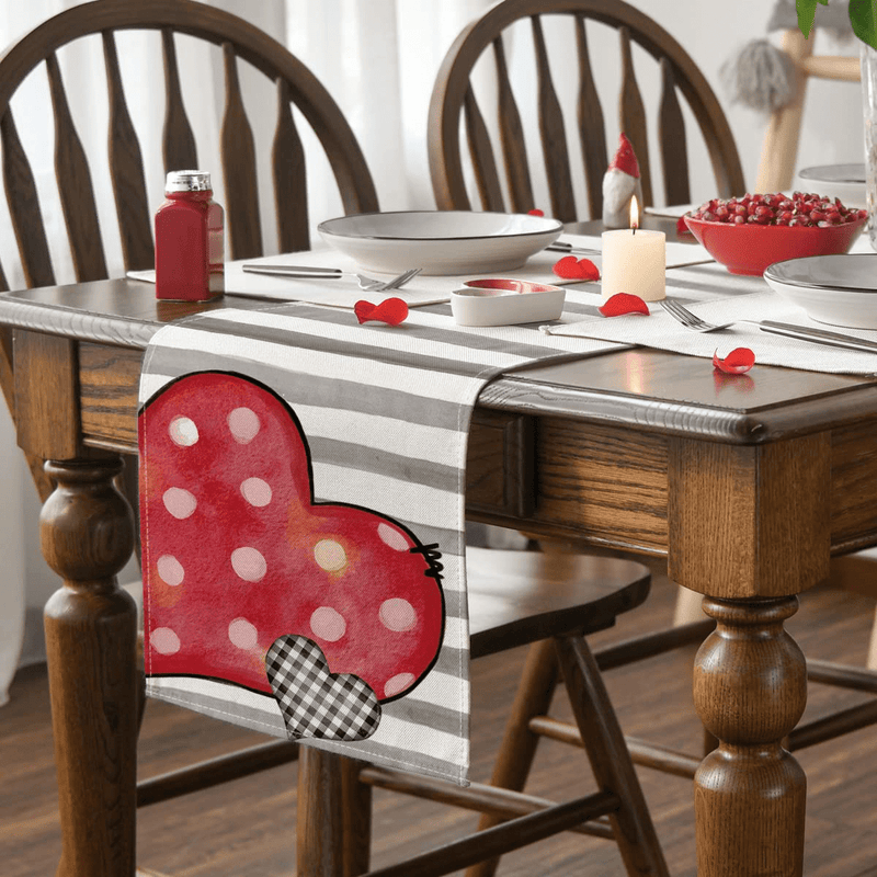 Artoid Mode Watercolor Buffalo Plaid Polka Dot Love Heart Valentine'S Day Table Runner, Seasonal Anniversary Holiday Kitchen Dining Table Decoration for Indoor Outdoor Home Party Decor 13 X 72 Inch Home & Garden > Decor > Seasonal & Holiday Decorations Artoid Mode   