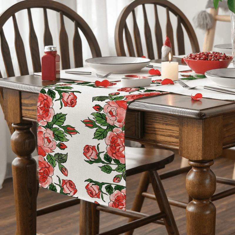 Artoid Mode Watercolor Rose Flower Valentine'S Day Table Runner, Seasonal Anniversary Wedding Holiday Kitchen Dining Table Decoration for Indoor Outdoor Home Party Decor 13 X 72 Inch Home & Garden > Decor > Seasonal & Holiday Decorations Artoid Mode   
