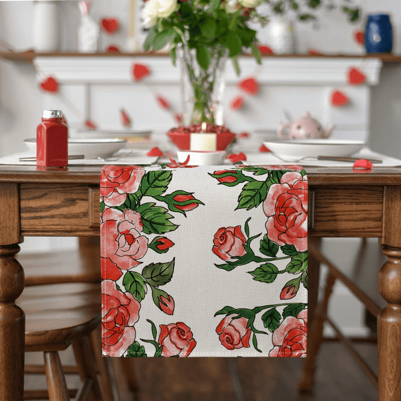 Artoid Mode Watercolor Rose Flower Valentine'S Day Table Runner, Seasonal Anniversary Wedding Holiday Kitchen Dining Table Decoration for Indoor Outdoor Home Party Decor 13 X 72 Inch Home & Garden > Decor > Seasonal & Holiday Decorations Artoid Mode   