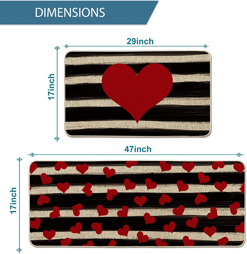 Artoid Mode Watercolor Stripes Love Heart Kitchen Mats Set of 2, Seasonal Valentine'S Day Anniversary Wedding Holiday Low-Profile Floor Mat for Home Kitchen - 17X29 and 17X47 Inch Home & Garden > Decor > Seasonal & Holiday Decorations Artoid Mode   