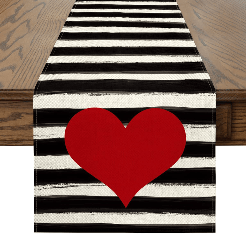 Artoid Mode Watercolor Stripes Love Heart Table Runner, Seasonal Valentine'S Day Anniversary Wedding Holiday Kitchen Dining Table Runners for Home Party Decor Home & Garden > Decor > Seasonal & Holiday Decorations Artoid Mode 13" x 72"  