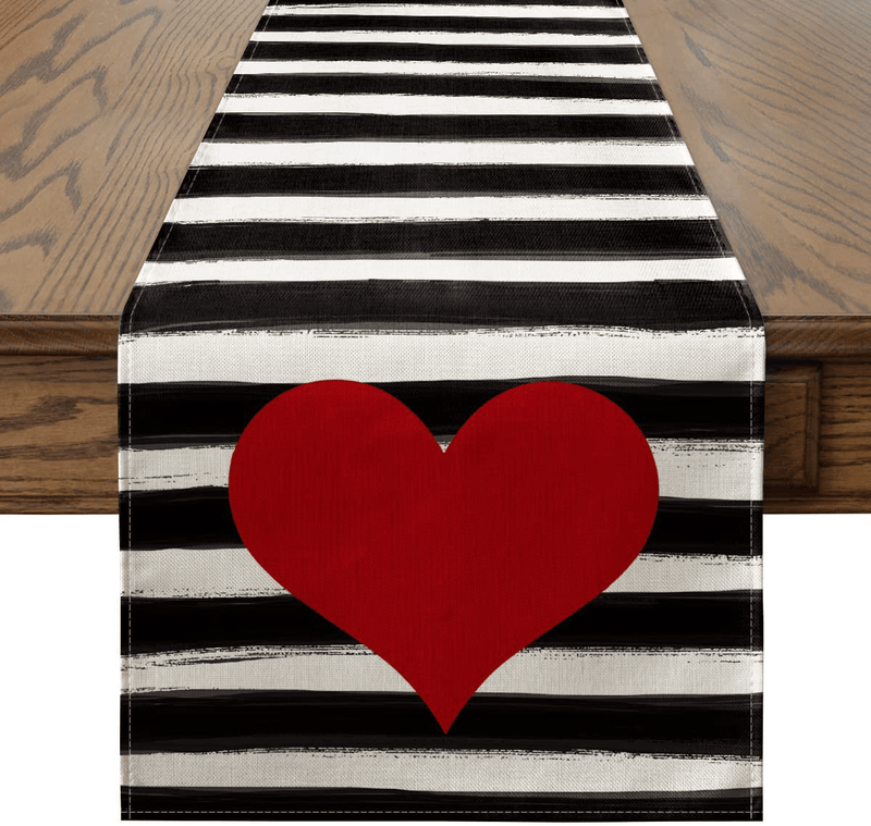 Artoid Mode Watercolor Stripes Love Heart Table Runner, Seasonal Valentine'S Day Anniversary Wedding Holiday Kitchen Dining Table Runners for Home Party Decor Home & Garden > Decor > Seasonal & Holiday Decorations Artoid Mode 13" x 90"  