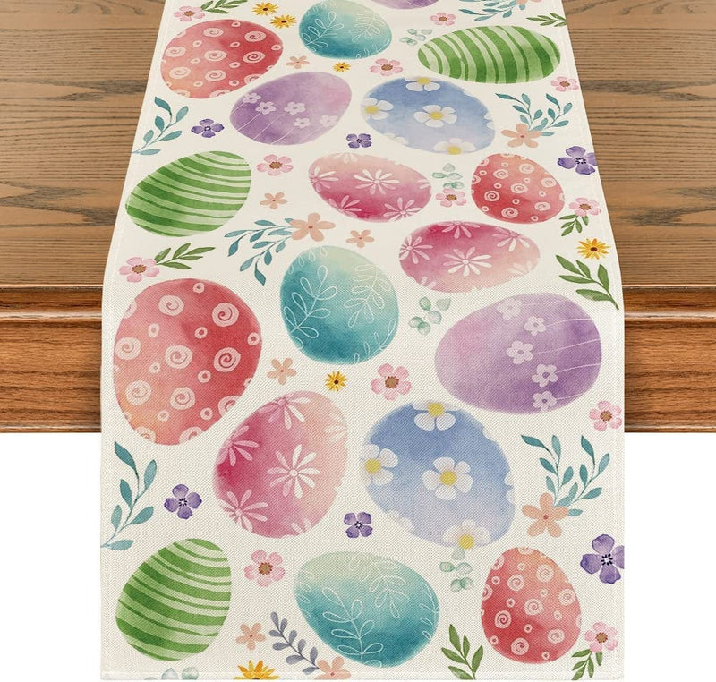 Artoid Mode Watercolour Easter Eggs Table Runner, Seasonal Spring Kitchen Dining Table Decoration for Home Party Decor 13X72 Inch