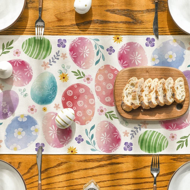 Artoid Mode Watercolour Easter Eggs Table Runner, Seasonal Spring Kitchen Dining Table Decoration for Home Party Decor 13X72 Inch