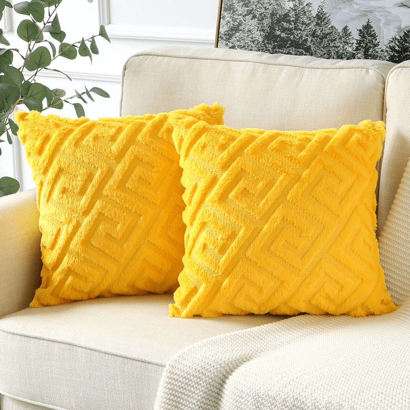 Artscope Pack of 2 Soft Cotton Plush Short Wool Velvet Throw Pillow Covers Luxury Decorative Cushion Cover Square Pillow Cases for Couch Sofa Bedroom (Yellow, 20"X20") Home & Garden > Decor > Chair & Sofa Cushions Artscope Yellow 18 x 18-Inch 