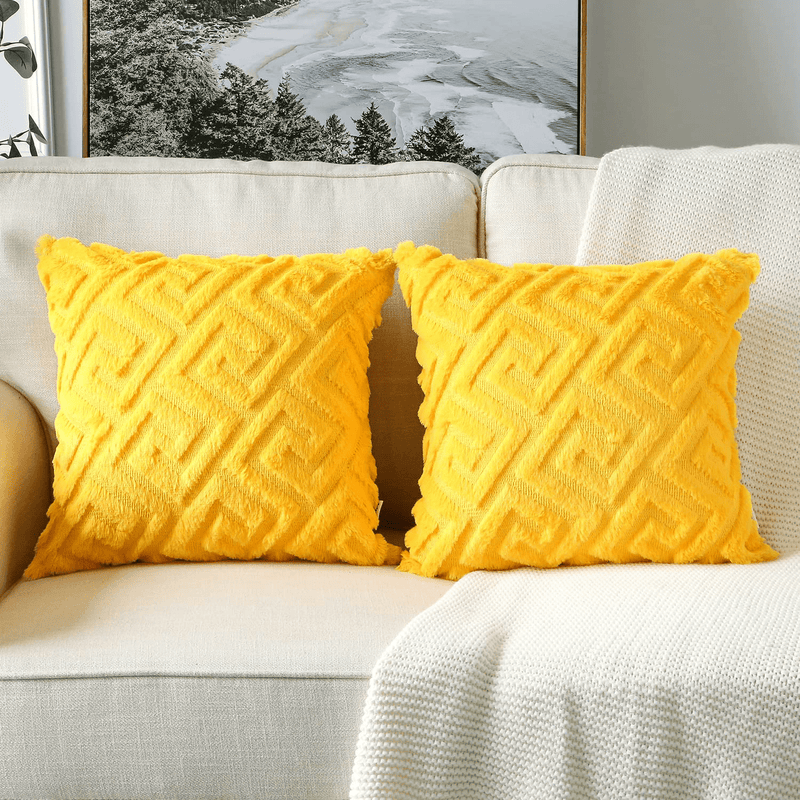 Artscope Pack of 2 Soft Cotton Plush Short Wool Velvet Throw Pillow Covers Luxury Decorative Cushion Cover Square Pillow Cases for Couch Sofa Bedroom (Yellow, 20"X20") Home & Garden > Decor > Chair & Sofa Cushions Artscope   
