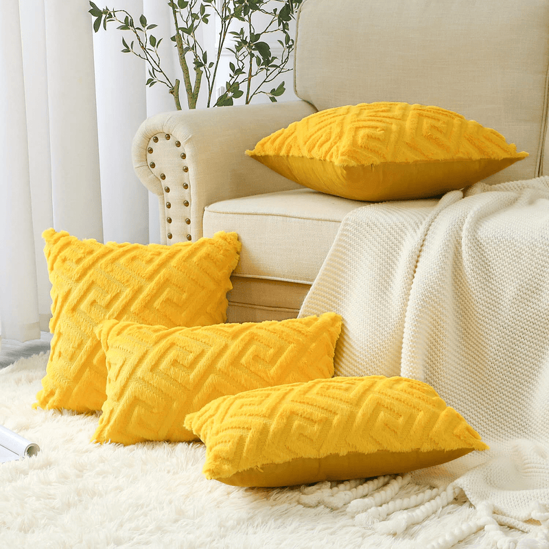 Artscope Pack of 2 Soft Cotton Plush Short Wool Velvet Throw Pillow Covers Luxury Decorative Cushion Cover Square Pillow Cases for Couch Sofa Bedroom (Yellow, 20"X20") Home & Garden > Decor > Chair & Sofa Cushions Artscope   