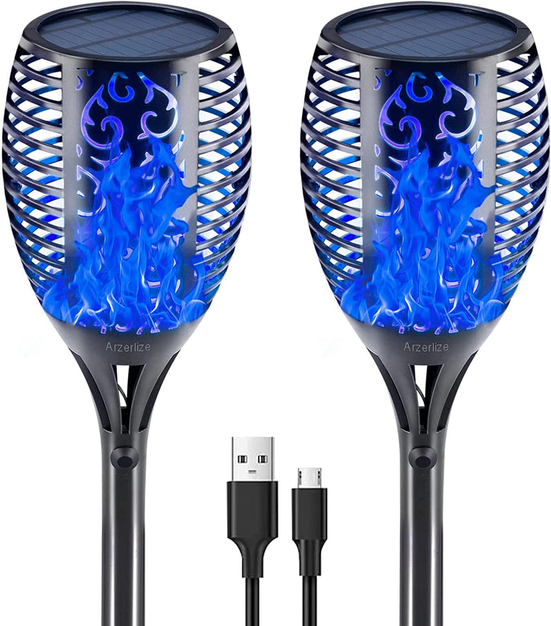 Arzerlize Christmas Solar Flame Torch Lights Outdoor 99 Leds , 43" Larger Solar Lights Usb & Solar Flame Torches Lamp Waterproof Flaming Garden Decorations Outdoor Yard Landscape Auto On/Off Purple 4P Home & Garden > Lighting > Lamps Arzerlize Blue 99LED-2Pack(USB) 