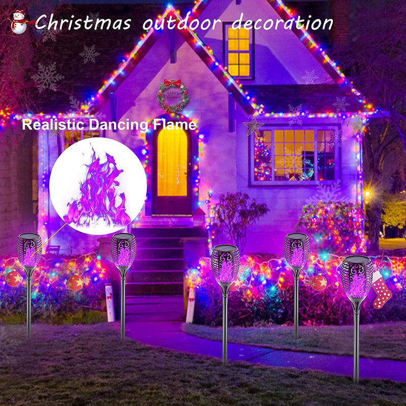 Arzerlize Christmas Solar Flame Torch Lights Outdoor 99 Leds , 43" Larger Solar Lights Usb & Solar Flame Torches Lamp Waterproof Flaming Garden Decorations Outdoor Yard Landscape Auto On/Off Purple 4P Home & Garden > Lighting > Lamps Arzerlize   