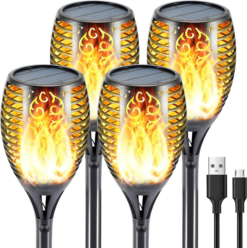Arzerlize Christmas Solar Flame Torch Lights Outdoor 99 Leds , 43" Larger Solar Lights Usb & Solar Flame Torches Lamp Waterproof Flaming Garden Decorations Outdoor Yard Landscape Auto On/Off Purple 4P Home & Garden > Lighting > Lamps Arzerlize Sunrise Yellow 99LED-4Pack(USB) 