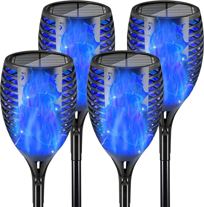 Arzerlize Christmas Solar Flame Torch Lights Outdoor 99 Leds , 43" Larger Solar Lights Usb & Solar Flame Torches Lamp Waterproof Flaming Garden Decorations Outdoor Yard Landscape Auto On/Off Purple 4P Home & Garden > Lighting > Lamps Arzerlize Blue 46LED-4Pack(No USB) 