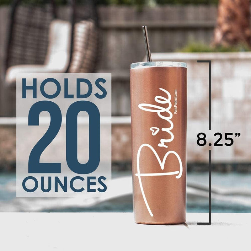 As Seen on FOX, ABC, NBC, CBS NEWS — 20 Oz Stainless Steel Tumbler Bridal Shower Gifts for Bride to Be, Bride Gift from Bridesmaid, Groom, and Mother, Christmas Stocking Stuffers by PARIS PRODUCTS CO Home & Garden > Kitchen & Dining > Tableware > Drinkware PARIS PRODUCTS CO.   