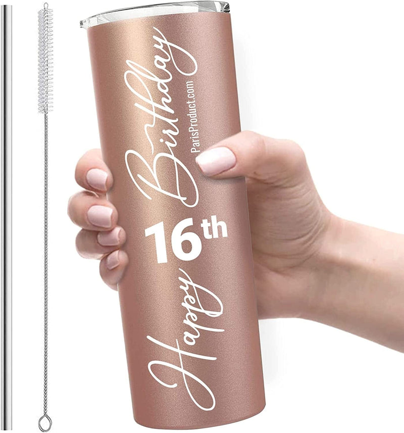 As Seen on FOX, ABC, NBC, CBS NEWS — 20 Oz Stainless Steel Tumbler Bridal Shower Gifts for Bride to Be, Bride Gift from Bridesmaid, Groom, and Mother, Christmas Stocking Stuffers by PARIS PRODUCTS CO Home & Garden > Kitchen & Dining > Tableware > Drinkware PARIS PRODUCTS CO. 16 - Happy 16th  