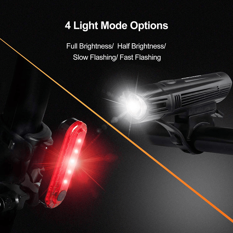 Ascher Ultra Bright USB Rechargeable Bike Light Set, Powerful Bicycle Front Headlight and Back Taillight, 4 Light Modes, Easy to Install for Men Women Kids Road Mountain Cycling