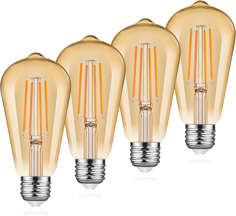 Ascher Vintage LED Edison Bulbs, 6W, Equivalent 60W, Non-Dimmable, High Brightness Warm White 2700K, ST58 Antique LED Filament Bulbs with 80+ CRI, E26 Medium Base, Clear Glass, Pack of 4 Home & Garden > Lighting > Light Ropes & Strings Ascher 2300k Amber Warm 4 Count (Pack of 1) 