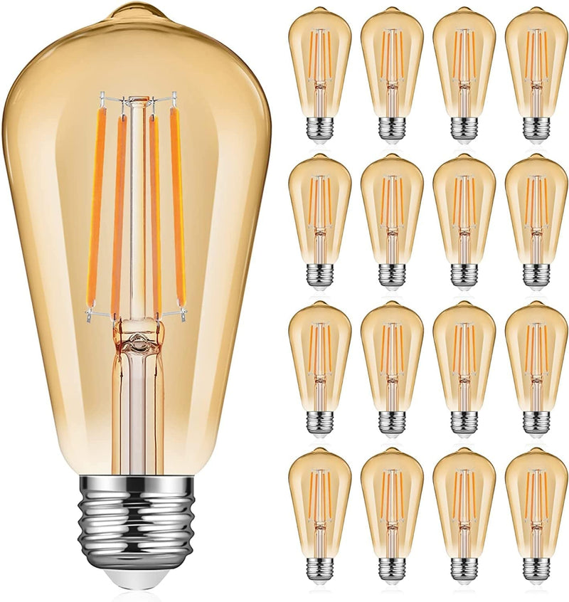 Ascher Vintage LED Edison Bulbs, 6W, Equivalent 60W, Non-Dimmable, High Brightness Warm White 2700K, ST58 Antique LED Filament Bulbs with 80+ CRI, E26 Medium Base, Clear Glass, Pack of 4 Home & Garden > Lighting > Light Ropes & Strings Ascher 2300k Amber Warm 16 Count (Pack of 1) 