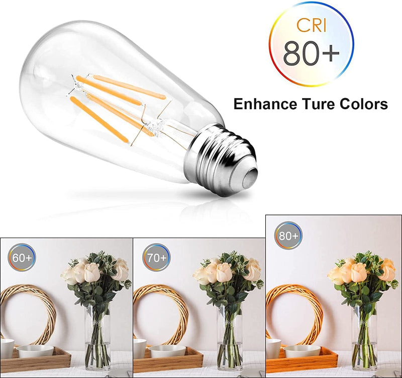 Ascher Vintage LED Edison Bulbs, 6W, Equivalent 60W, Non-Dimmable, High Brightness Warm White 2700K, ST58 Antique LED Filament Bulbs with 80+ CRI, E26 Medium Base, Clear Glass, Pack of 4 Home & Garden > Lighting > Light Ropes & Strings Ascher   