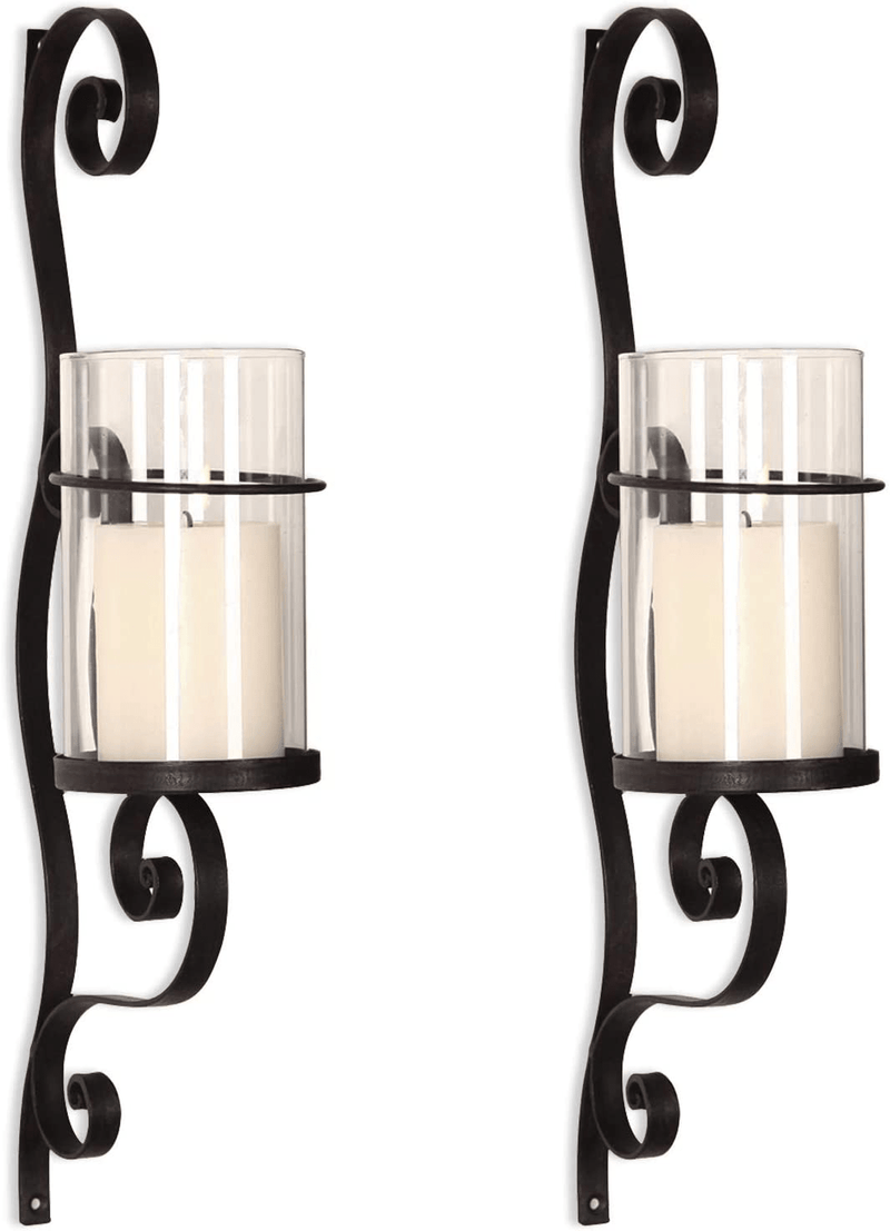 Asense Iron and Glass Vertical Wall Hanging Candle Holder Sconce Wall Décor (Graceful Twirl(2pcs)) Home & Garden > Decor > Home Fragrance Accessories > Candle Holders Asense Graceful Twirl(2pcs)  