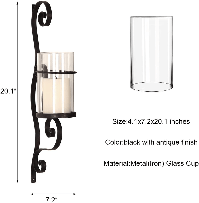 Asense Iron and Glass Vertical Wall Hanging Candle Holder Sconce Wall Décor (Graceful Twirl(2pcs)) Home & Garden > Decor > Home Fragrance Accessories > Candle Holders Asense   