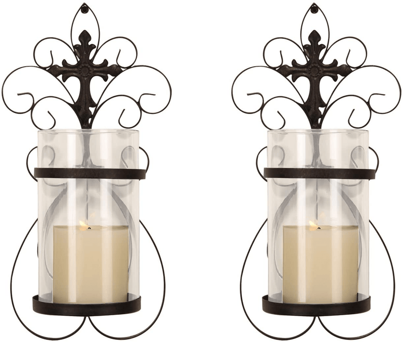 Asense Iron and Glass Vertical Wall Hanging Candle Holder Sconce Wall Décor (Graceful Twirl(2pcs)) Home & Garden > Decor > Home Fragrance Accessories > Candle Holders Asense Elegant Cross(2pcs)  