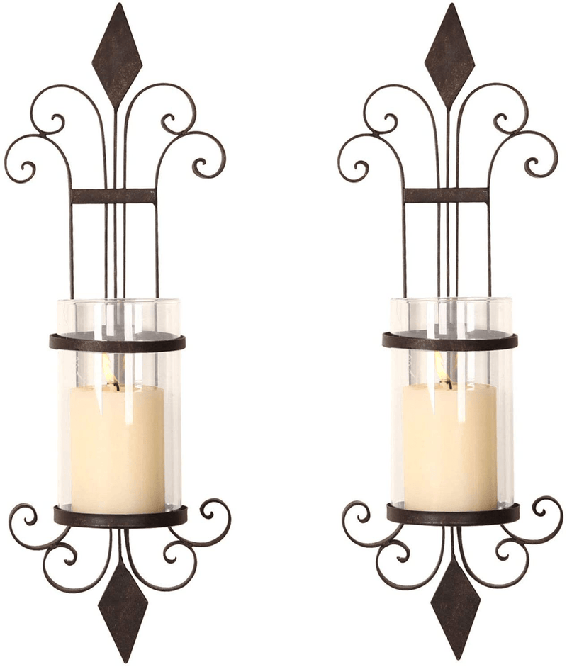 Asense Iron and Glass Vertical Wall Hanging Candle Holder Sconce Wall Décor (Graceful Twirl(2pcs)) Home & Garden > Decor > Home Fragrance Accessories > Candle Holders Asense Charming Diamond(2pcs)  