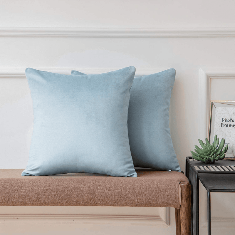 Ashler Pack of 2 Soft Velvet Decorative Throw Pillow Cushion Cover Sets Light Blue 18 X 18 Inches 45 X 45 Cm Home & Garden > Decor > Chair & Sofa Cushions Ashler Home Deco Light Blue 18 x 18-Inch 