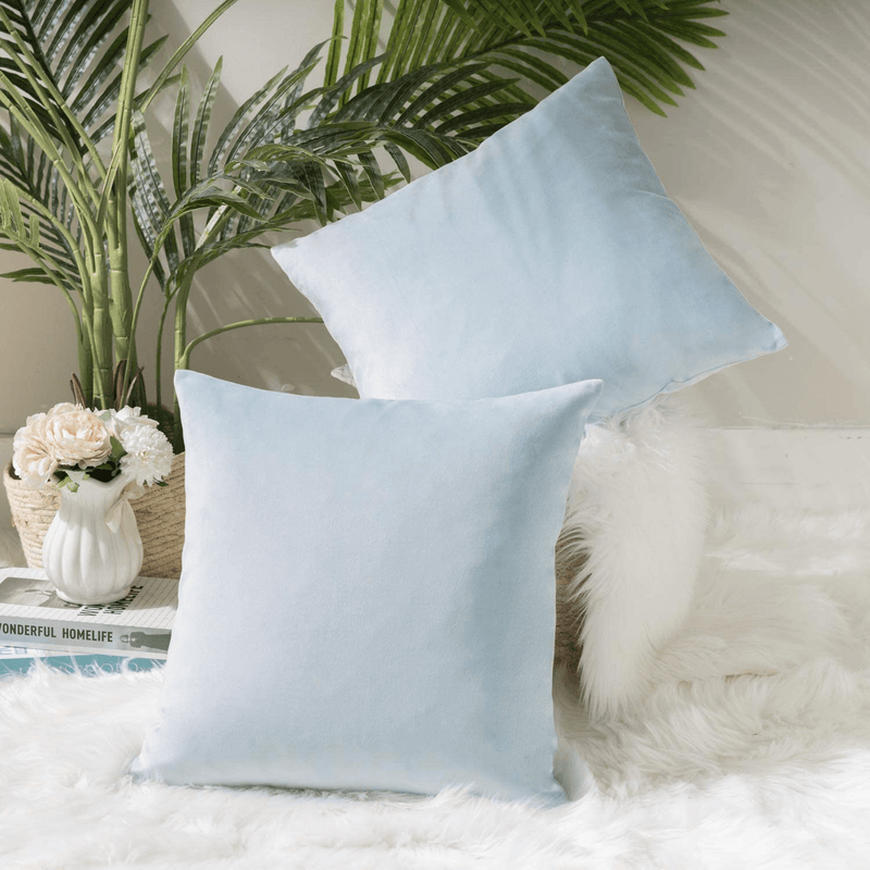 Ashler Pack of 2 Soft Velvet Decorative Throw Pillow Cushion Cover Sets Light Blue 18 X 18 Inches 45 X 45 Cm Home & Garden > Decor > Chair & Sofa Cushions Ashler Home Deco   