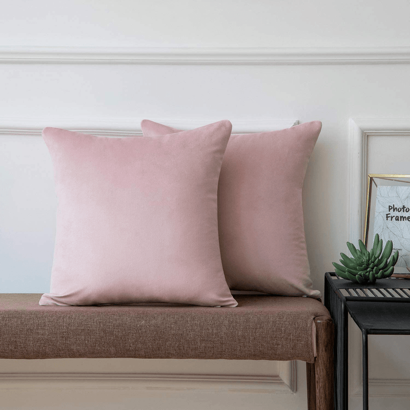 Ashler Pack of 2 Soft Velvet Decorative Throw Pillow Cushion Cover Sets Light Pink 22 X 22 Inches 55 X 55 Cm Home & Garden > Decor > Chair & Sofa Cushions Ashler Home Deco   