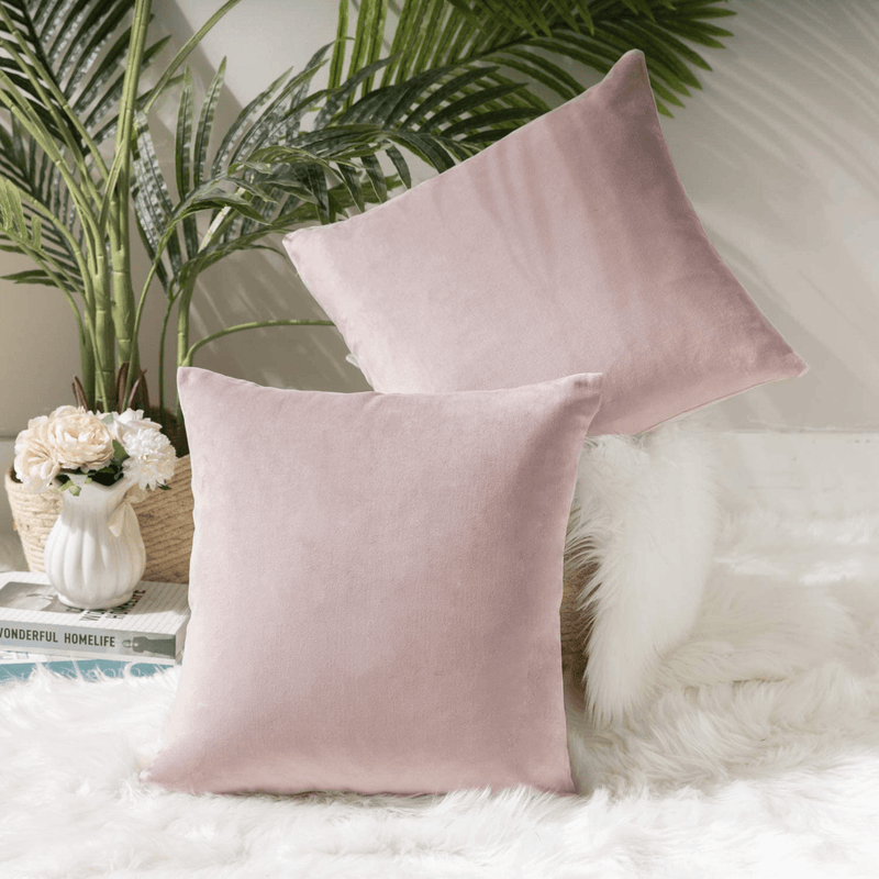 Ashler Pack of 2 Soft Velvet Decorative Throw Pillow Cushion Cover Sets Light Pink 22 X 22 Inches 55 X 55 Cm Home & Garden > Decor > Chair & Sofa Cushions Ashler Home Deco   