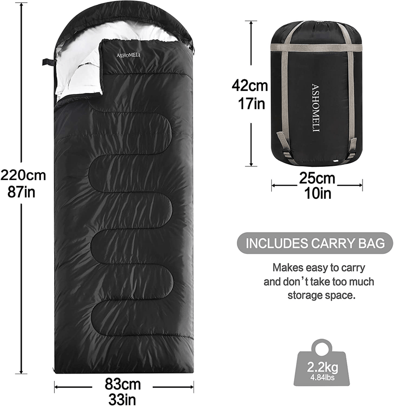 ASHOMELI Camping Sleeping Bags for Adults - 4 Season Warm & Cool Weather - Summer, Spring, Fall, Winter, Lightweight, Waterproof Sleeping Bag for Camping, Traveling, Indoors and Outdoors  ASHOMELI   