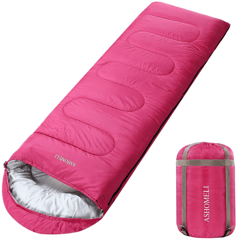 ASHOMELI Camping Sleeping Bags for Adults - 4 Season Warm & Cool Weather - Summer, Spring, Fall, Winter, Lightweight, Waterproof Sleeping Bag for Camping, Traveling, Indoors and Outdoors  ASHOMELI Pink/Standard(33"*87")  